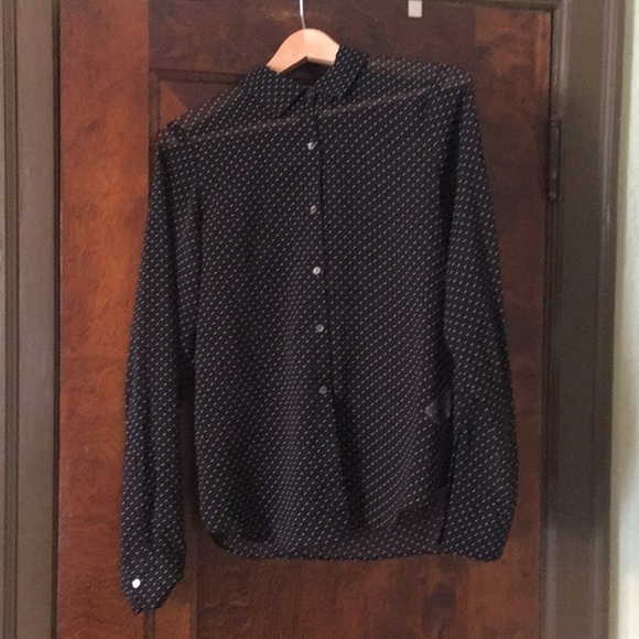 Velvet Tops - Sheer black polka dot blouse.